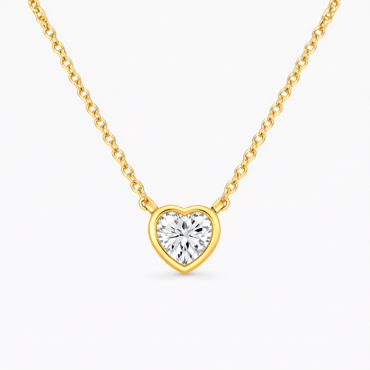 Heart Shaped 14KY Diamond Bezel Pendant Necklace