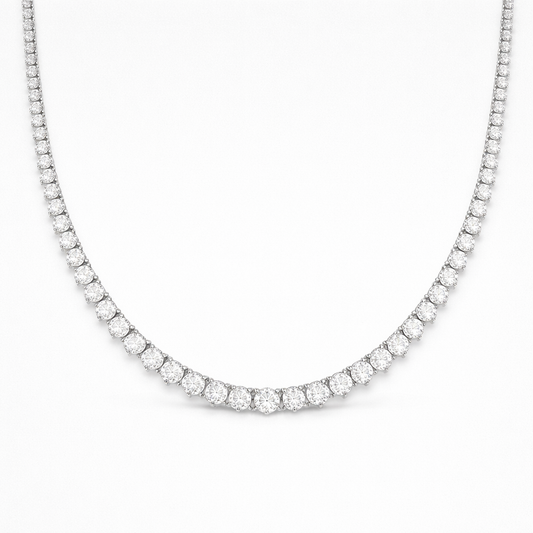 3 Prong Graduated Round Brilliant Tennis Necklace