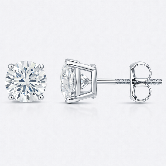 4-Prong Basket screw back Round Brilliant Studs