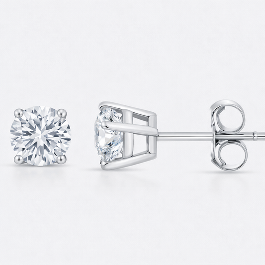 4-Prong Basket pushback Round Brilliant Studs