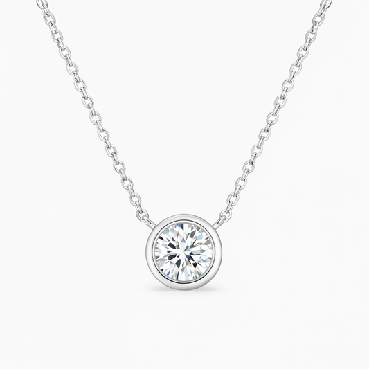 Round Brilliant Diamond Bezel Pendant Necklace