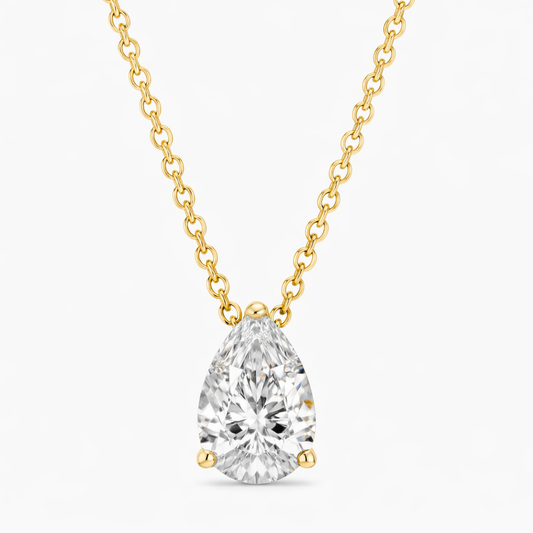 Pear Shaped 14KY Diamond Solitaire Pendant Necklace